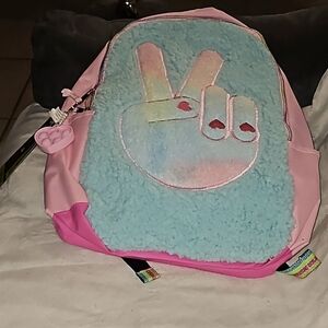 Kids Pastels Pink Blue Yellow Peace Sign Hand Hearts Laptop Sleeve Backpack Bag